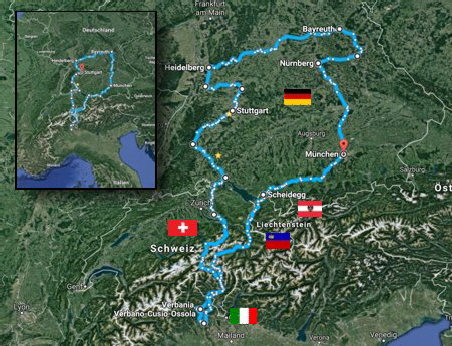 Passeio de Moto Europa Mapa da Rota